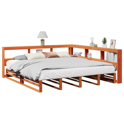 Letto Libreria senza Materasso Marrone Cera 200x200 cm in Pino - homemem39