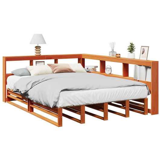 Letto Libreria senza Materasso Marrone Cera 135x190 cm in Pino - homemem39