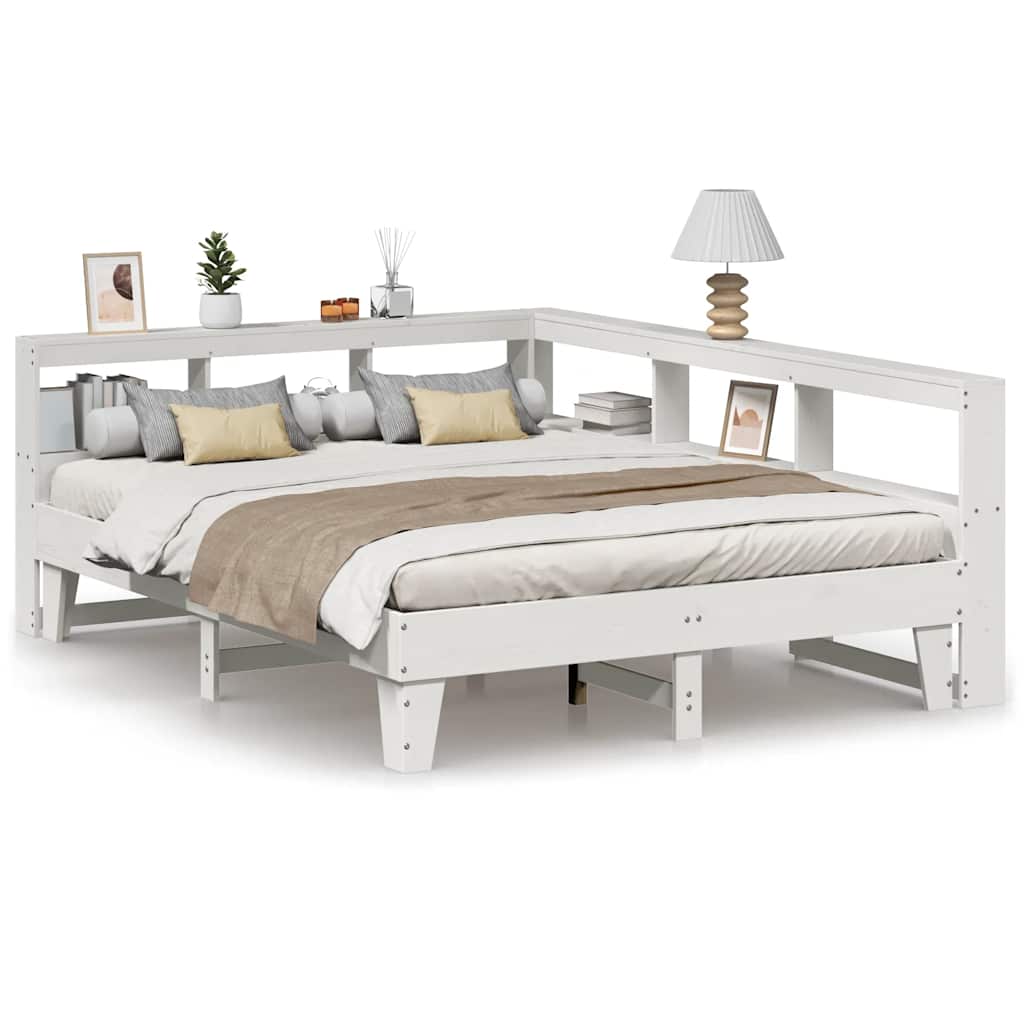 Letto Libreria senza Materasso Bianco 150x200 cm Legno di Pino - homemem39