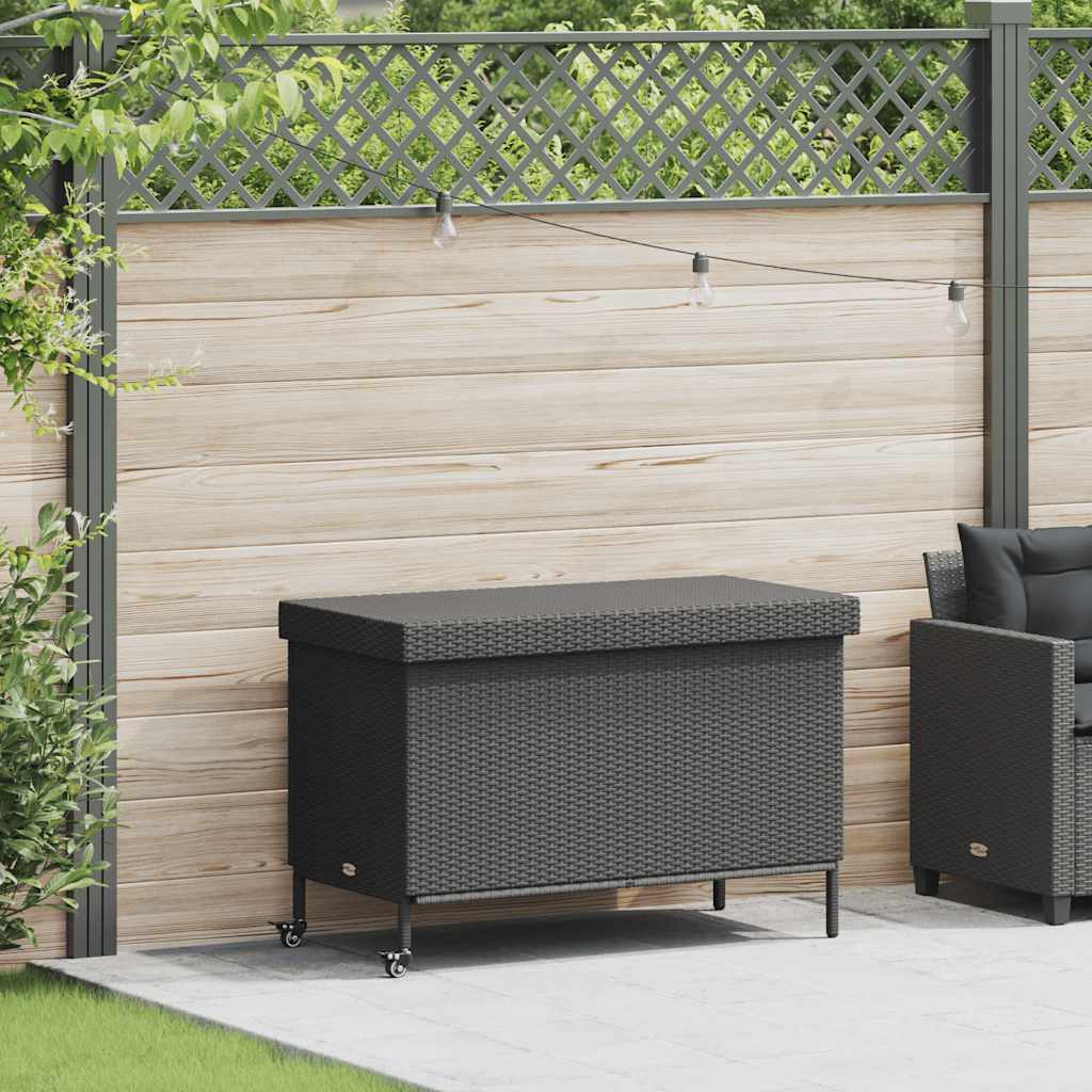 Contenitore da Giardino con Ruote Nero 110x55x73 cm Polyrattan