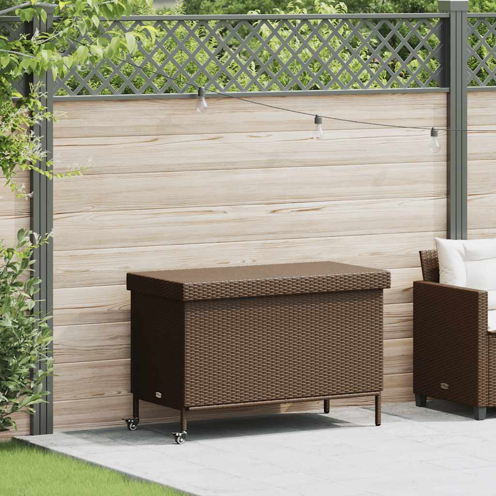 Contenitore da Giardino con Ruote Marrone Polyrattan