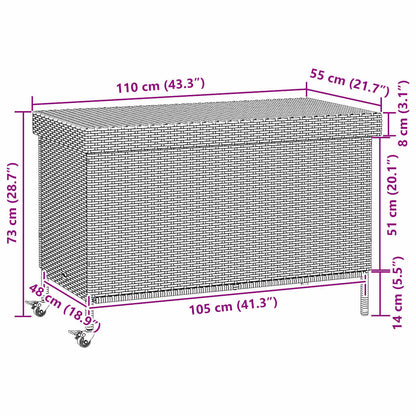 Contenitore da Giardino con Ruote Grigio 110x55x73cm Polyrattan