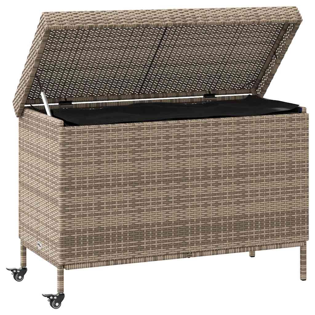 Contenitore da Giardino con Ruote Grigio 110x55x73cm Polyrattan