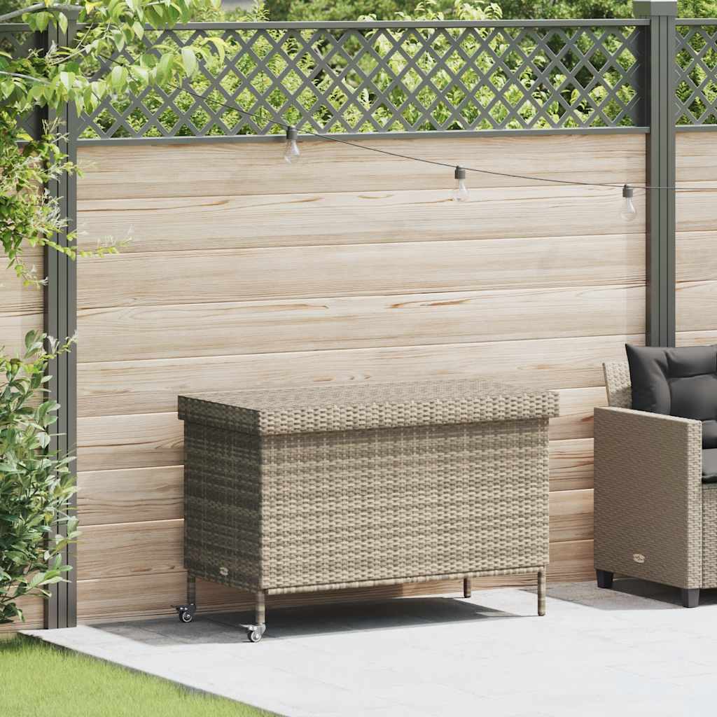 Contenitore da Giardino con Ruote Grigio Chiaro Polyrattan - homemem39