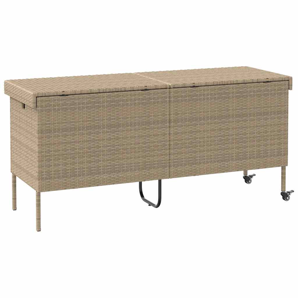 Contenitore da Giardino con Ruote Beige 160x55x75 cm Polyrattan