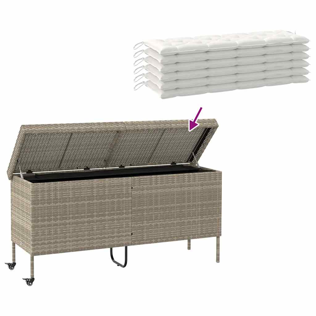 Contenitore da Giardino con Ruote Grigio Chiaro Polyrattan