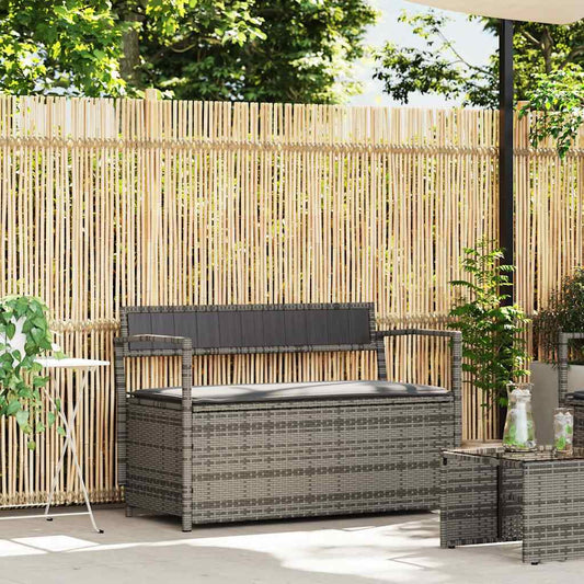 Panca Portaoggetti da Giardino con Cuscino Grigio in Polyrattan - homemem39