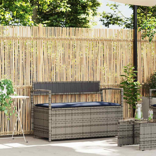 Panca Portaoggetti da Giardino con Cuscino Grigio in Polyrattan - homemem39