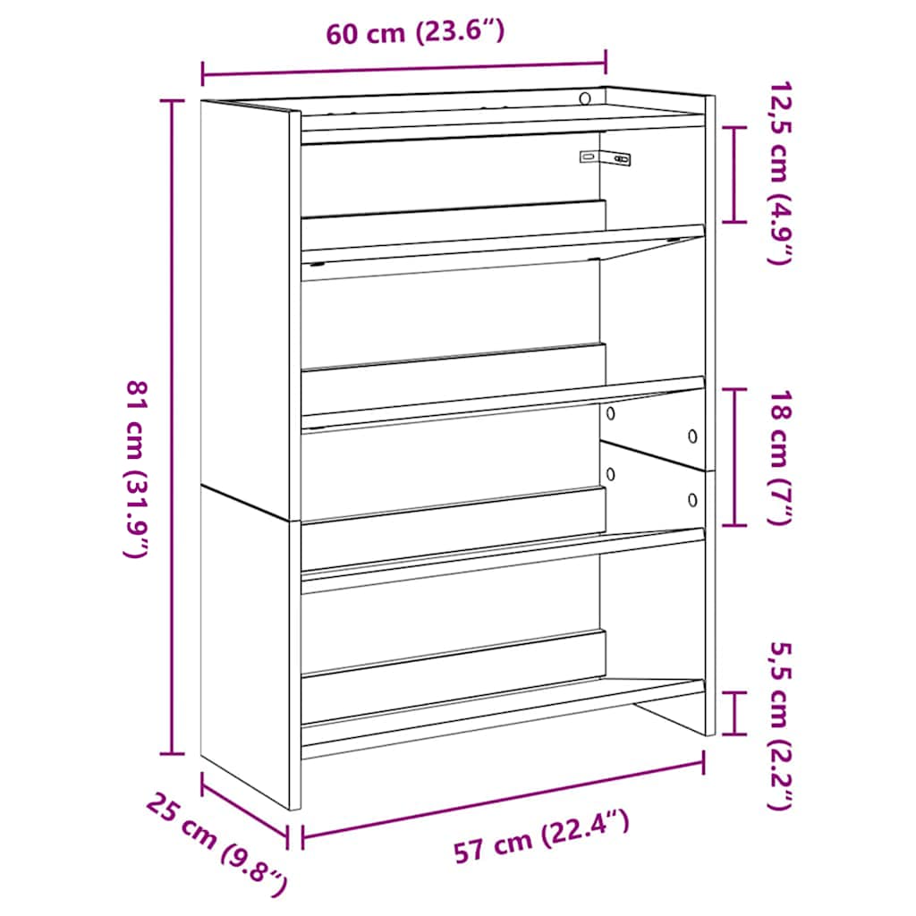 Scarpiera Rovere Sonoma 60x25x81 cm in Legno Multistrato - homemem39
