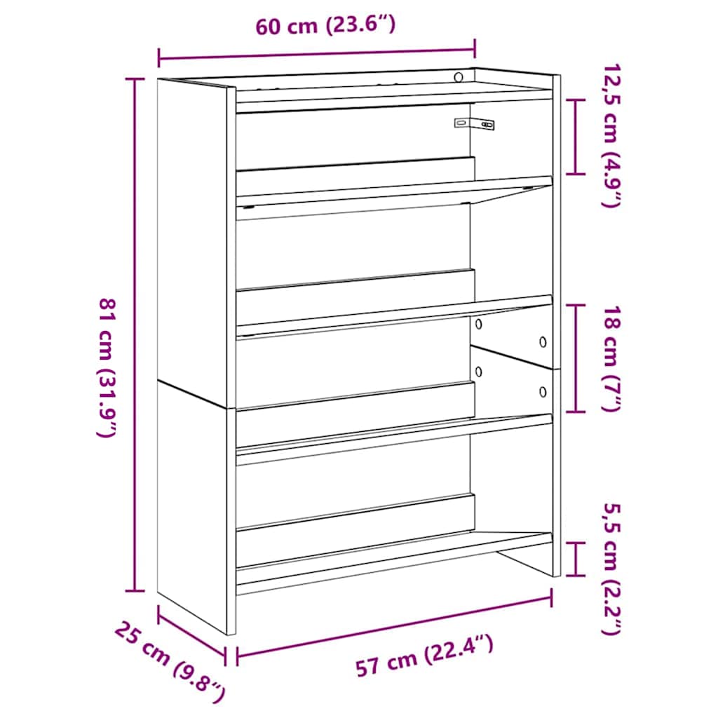 Scarpiera Grigio Cemento 60x25x81 cm in Legno Multistrato - homemem39