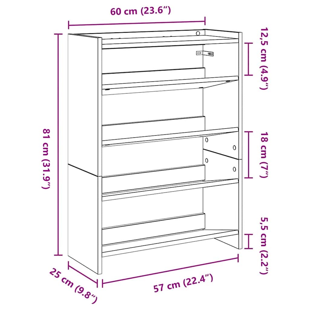 Scarpiera Legno Antico 60x25x81 cm in Legno Multistrato - homemem39