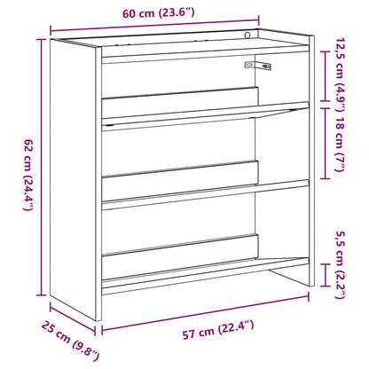 Scarpiera Rovere Artigianale 60x25x62 cm in Legno Multistrato