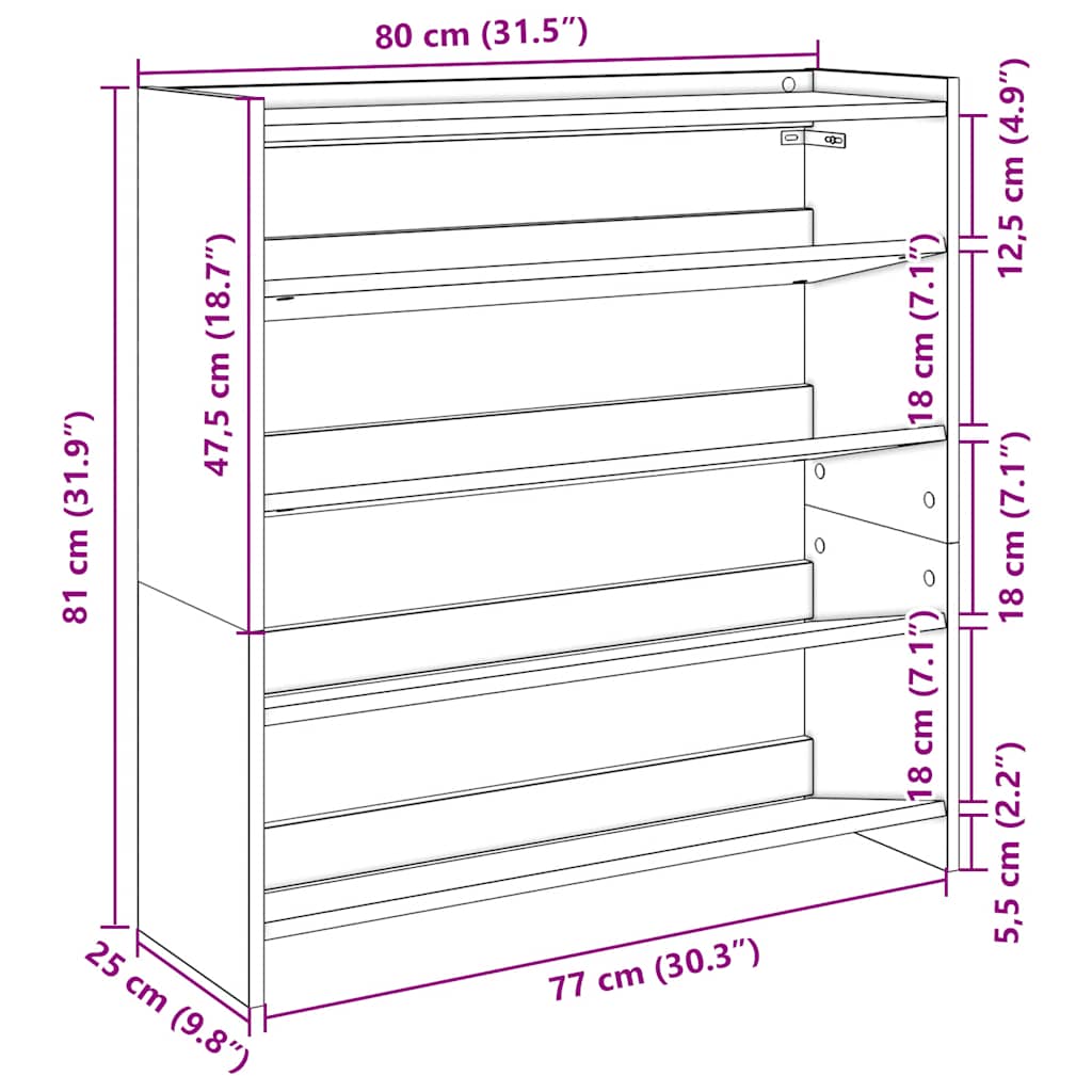 Scarpiera Grigio Sonoma 80x25x81 cm in Legno Multistrato - homemem39