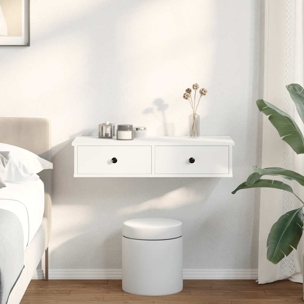 Scaffale a Parete con Cassetti Bianco 80x34x17 cm in Truciolato | homemem39