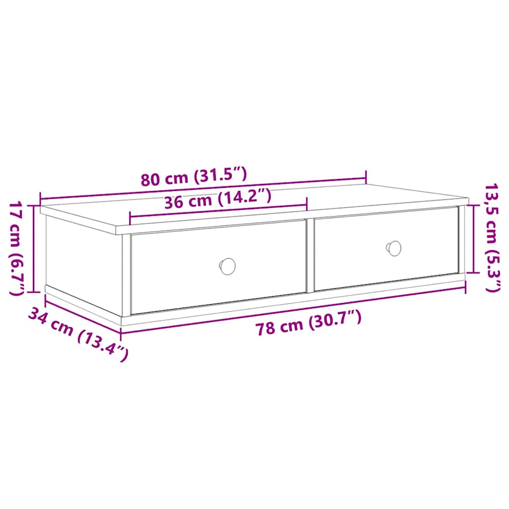 Scaffale a Parete con Cassetti Bianco 80x34x17 cm in Truciolato | homemem39