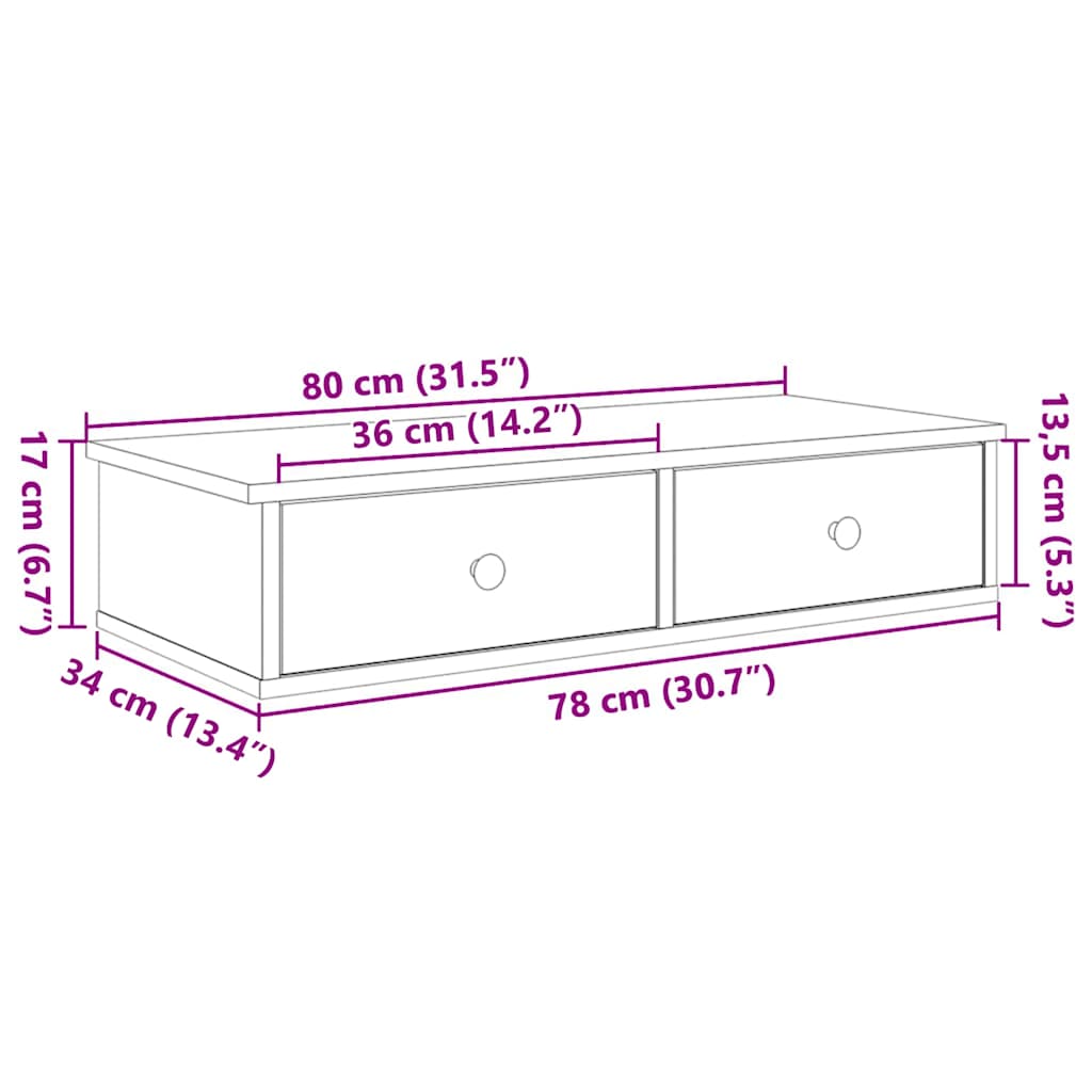 Scaffale a Parete con Cassetti Grigio 80x31x17 cm in Truciolato | homemem39