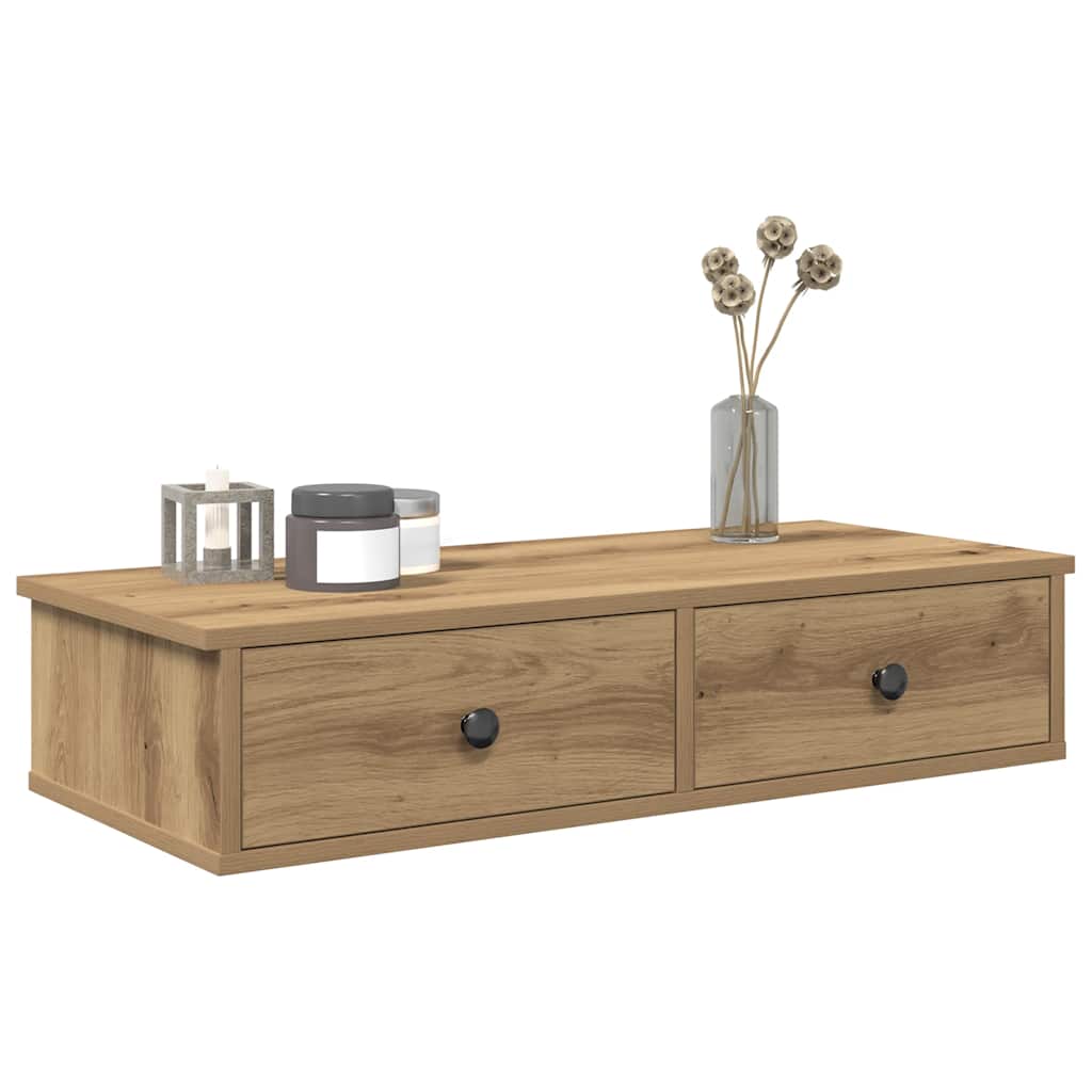 Scaffale a Parete con Cassetti Rovere 80x31x17 cm in Truciolato | homemem39