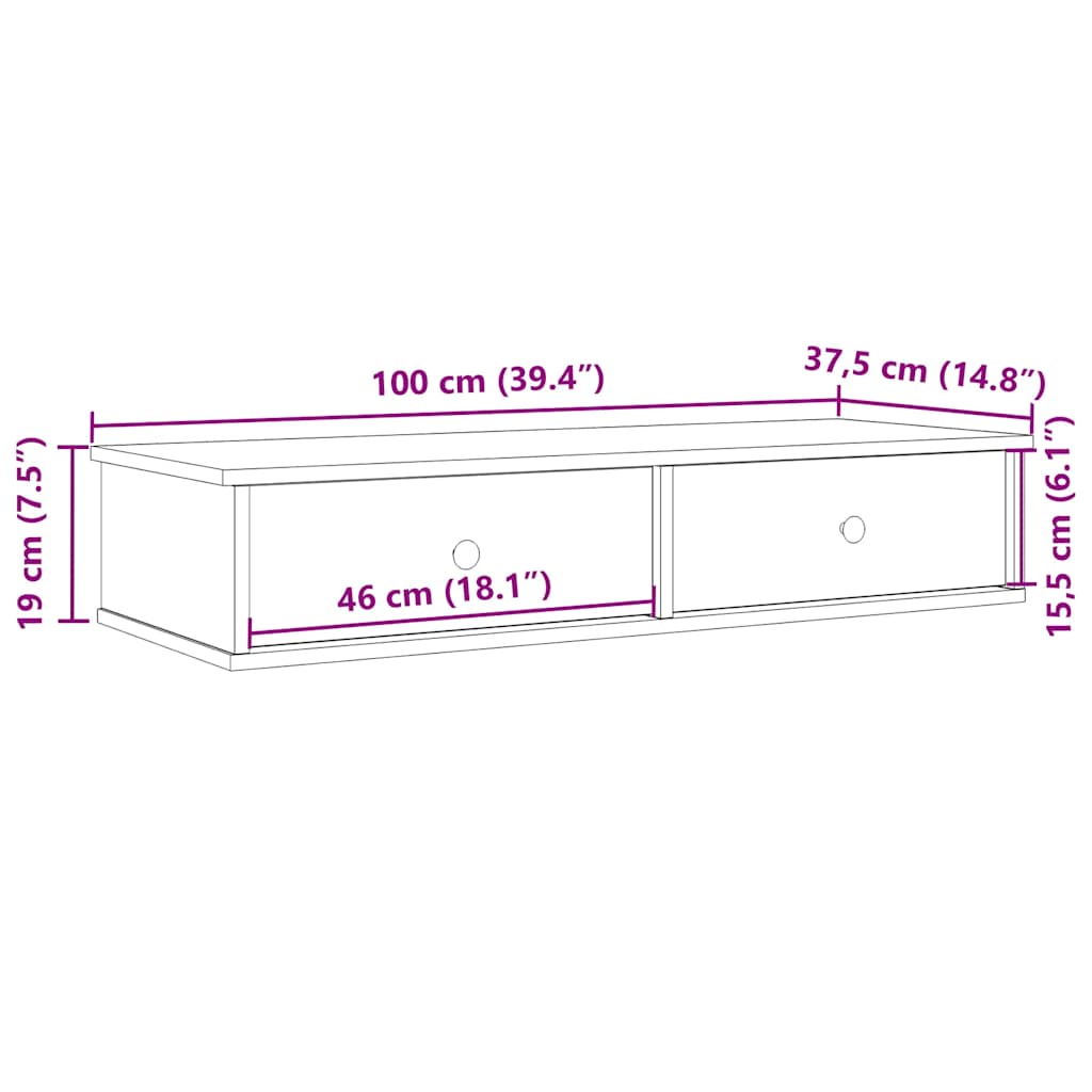 Scaffale a Parete con Cassetti Grigio 100x37,5x19 cm Truciolato | homemem39