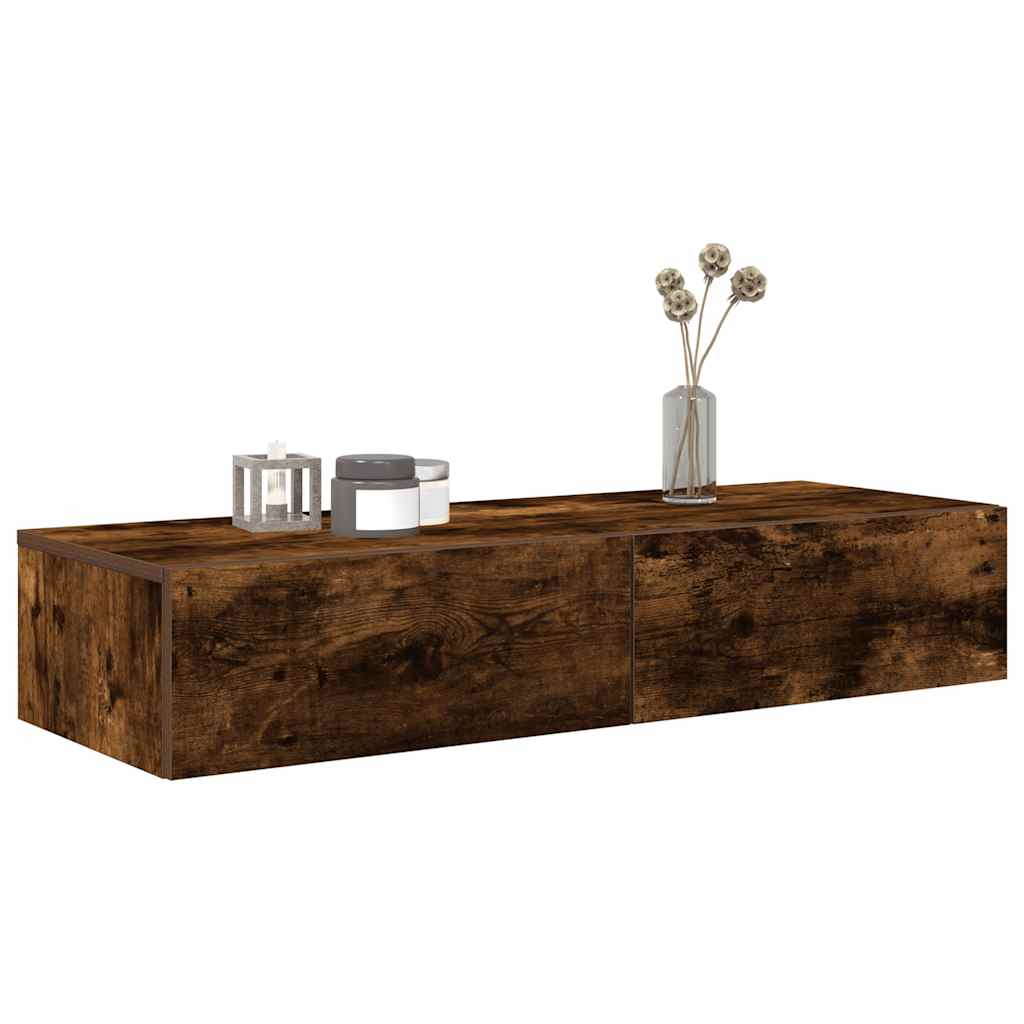 Scaffale a Parete con Cassetti Fumo 100x36x19 cm in Truciolato | homemem39
