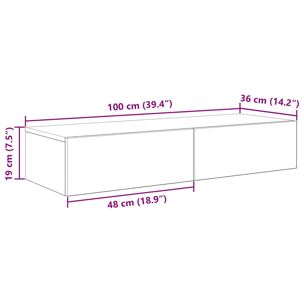 Scaffale a Parete con Cassetti Fumo 100x36x19 cm in Truciolato | homemem39
