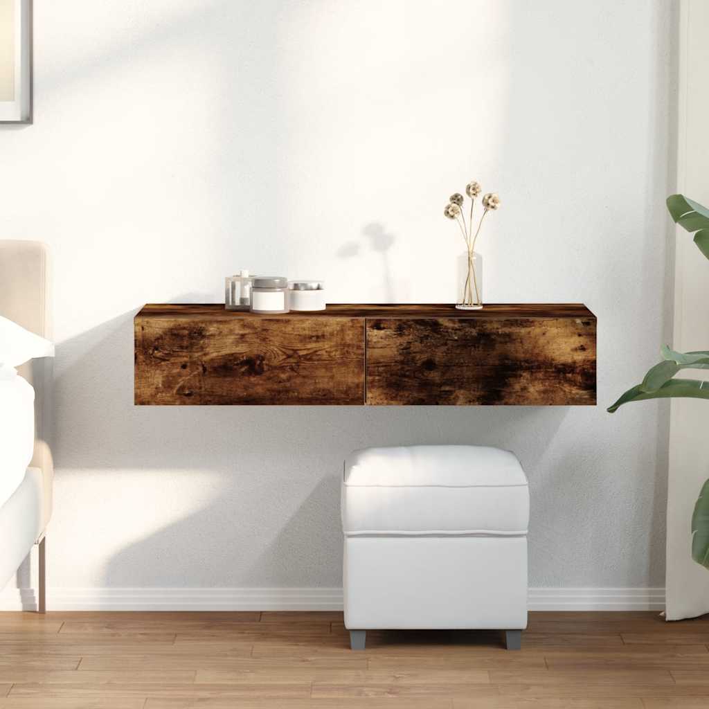 Scaffale a Parete con Cassetti Fumo 100x36x19 cm in Truciolato | homemem39