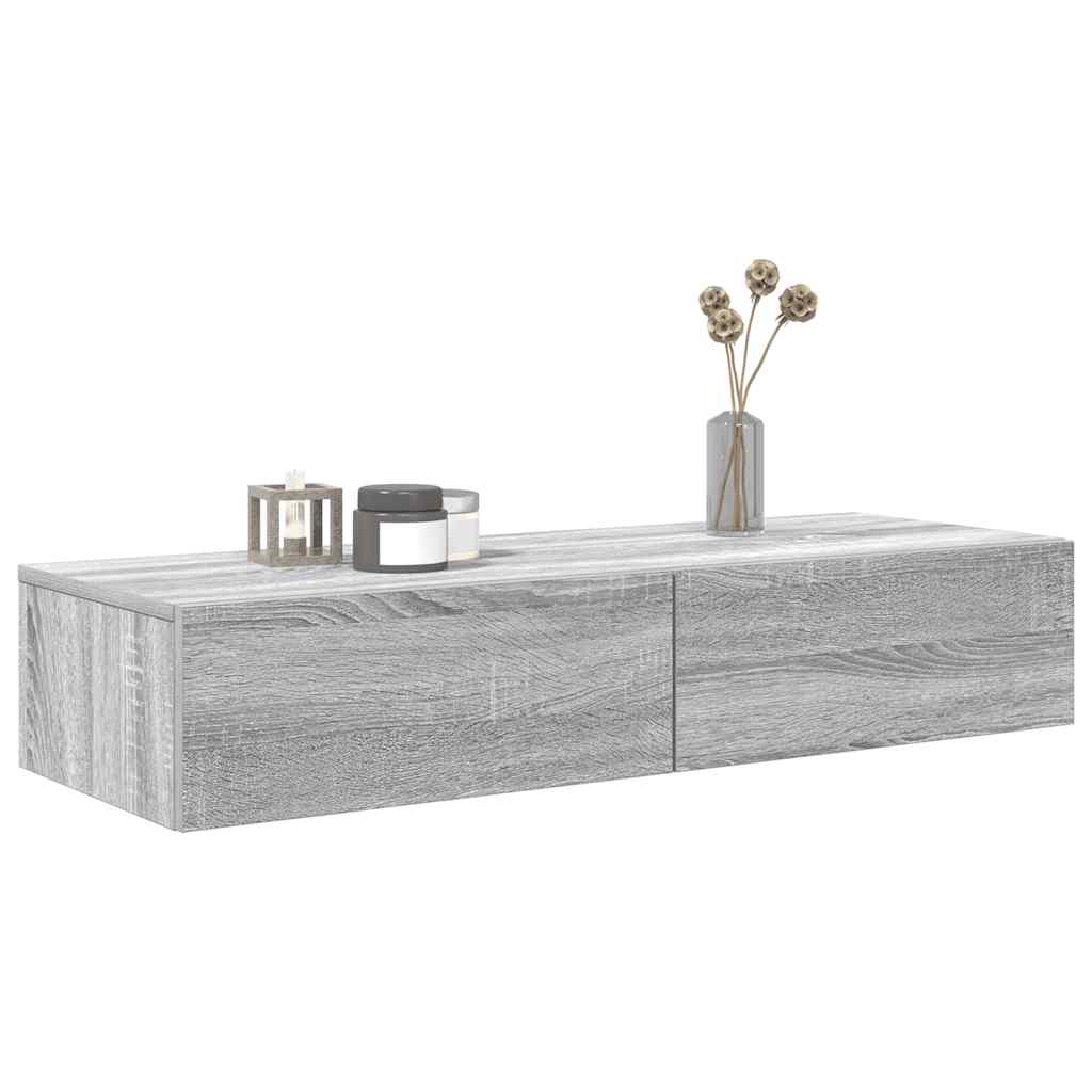 Scaffale a Parete con Cassetti Grigio 100x36x19cm in Truciolato | homemem39