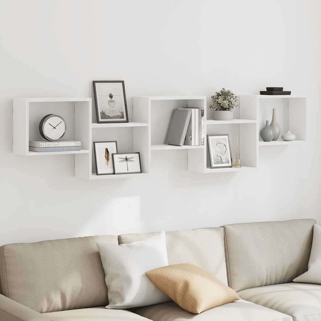 Mensola a Cubo da Parete 5 Scomparti Legno Multistrato Bianco