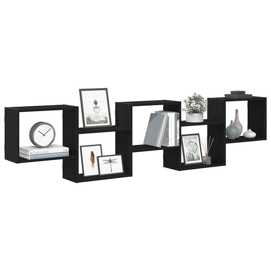 Mensola a Cubo da Parete 5 Scomparti Legno Multistrato Nero | homemem39