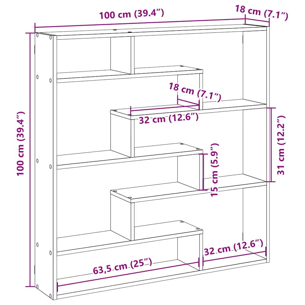 Mensola a Cubo da Parete 7 Scomparti in Truciolato Bianco | homemem39