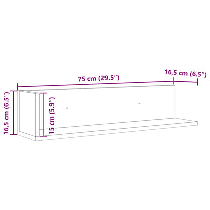 Mensole da Parete 2pz Rovere Fumo 75x16,5x16,5 cm in Truciolato | homemem39