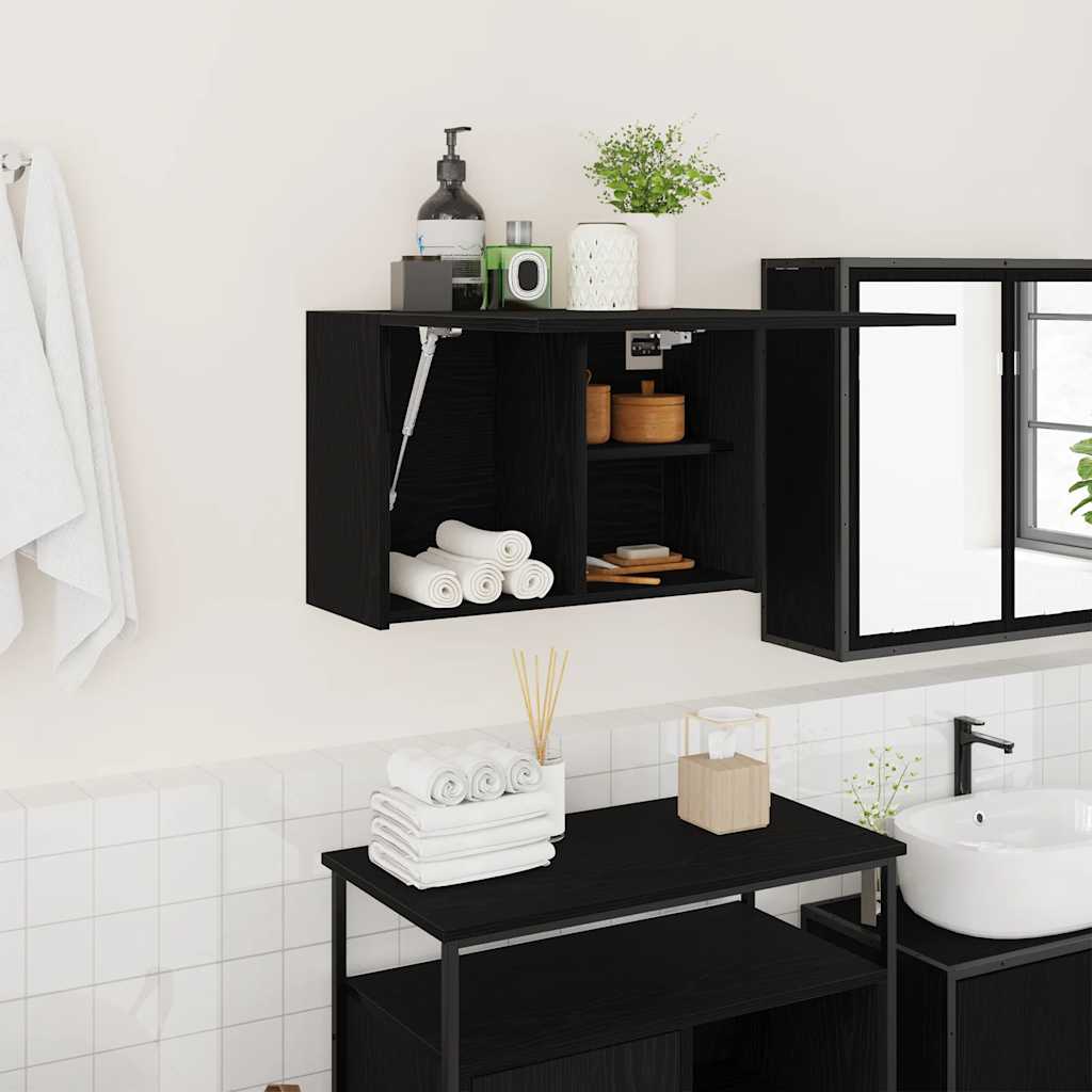 Mobile da Bagno a Parete Nero 60x25x40 cm in Legno Multistrato | homemem39