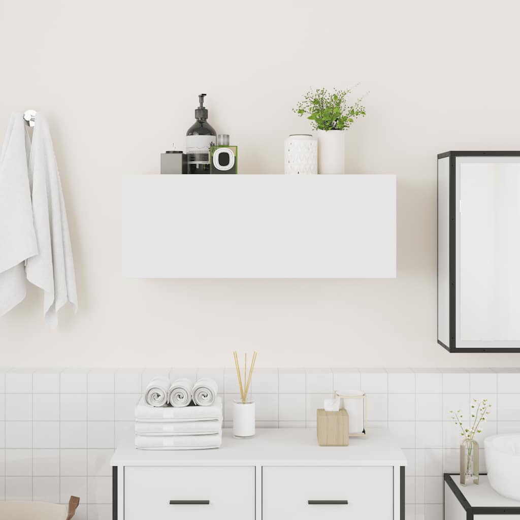 Mobile da Bagno a Parete Bianco 80x25x30cm in Legno Multistrato | homemem39