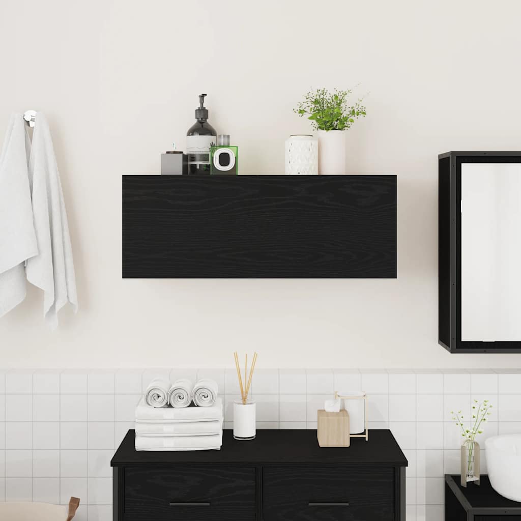 Mobile da Bagno a Parete Nero 80x25x30 cm in Legno Multistrato | homemem39