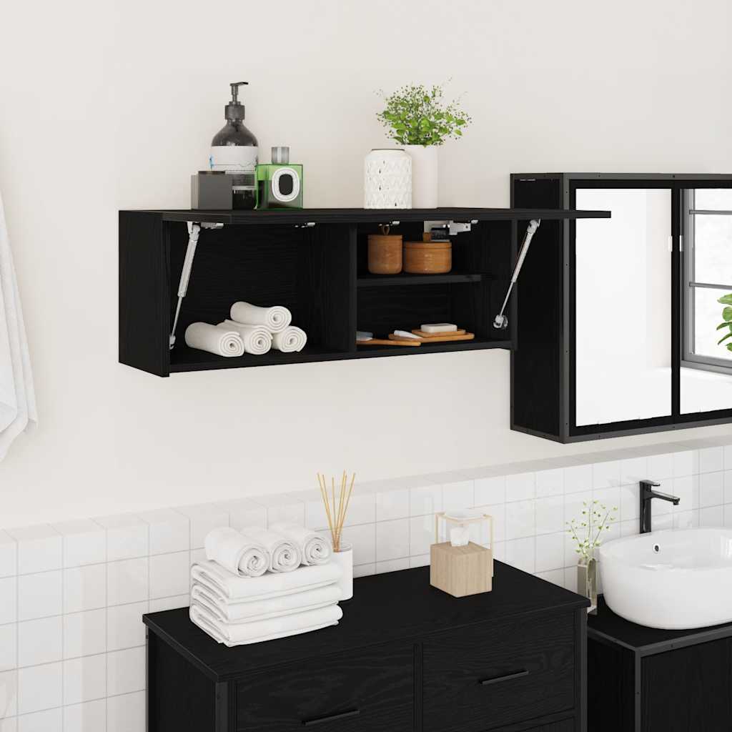 Mobile da Bagno a Parete Nero 80x25x30 cm in Legno Multistrato | homemem39