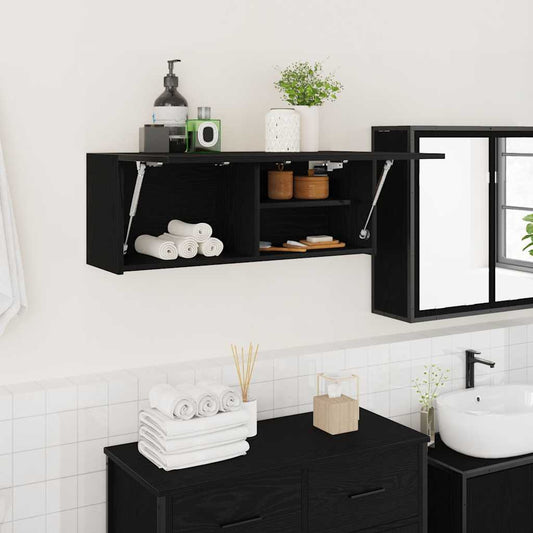 Mobile da Bagno a Parete Nero 80x25x30 cm in Legno Multistrato