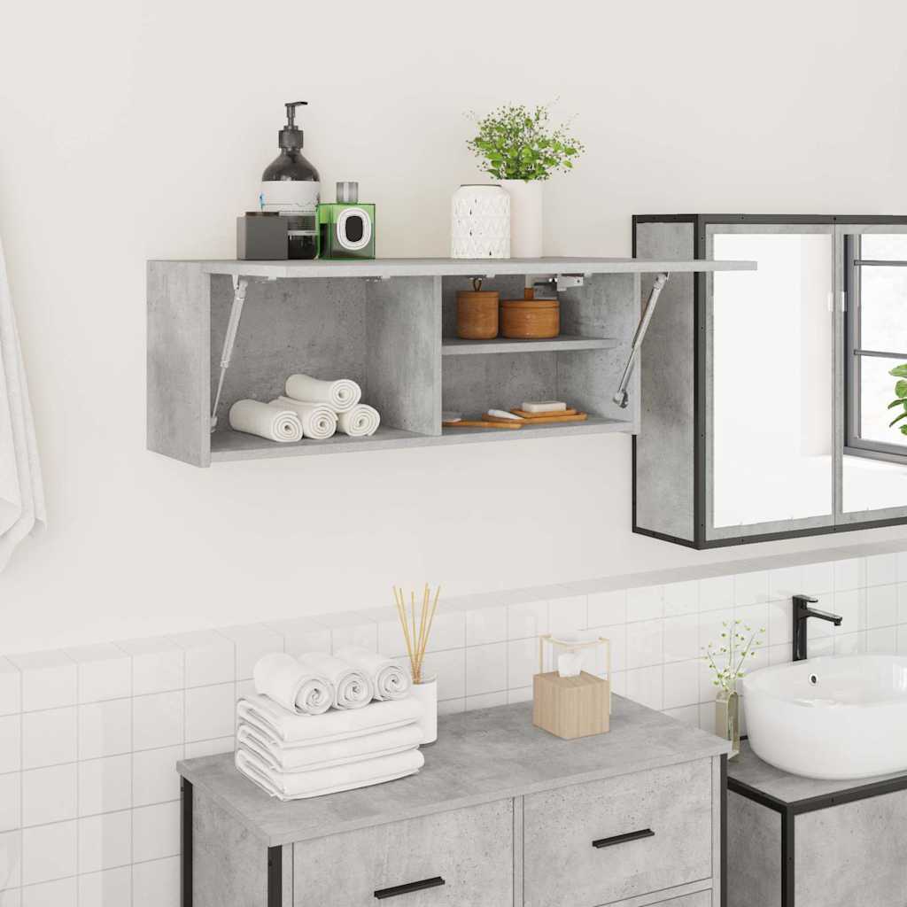 Armadietto da Bagno Grigio Cemento 80x25x30 cm in Truciolato