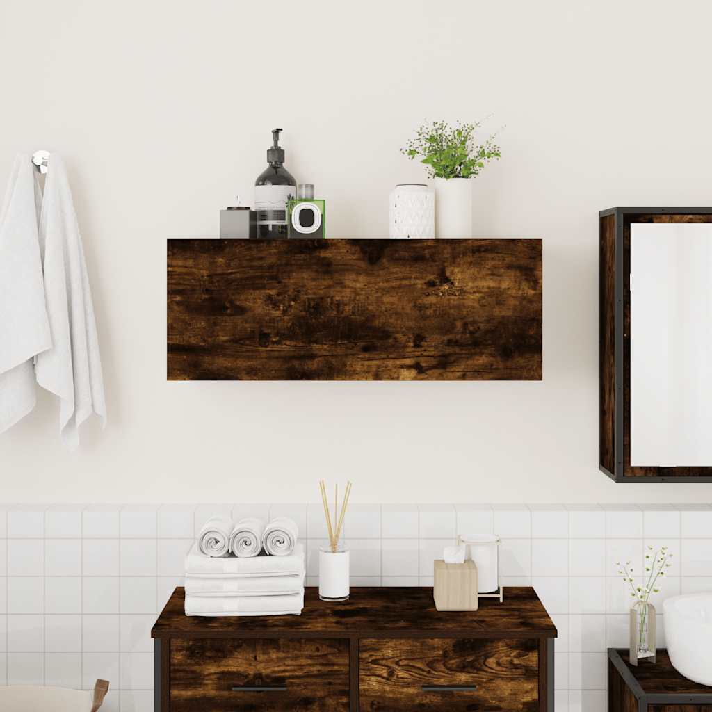 Armadietto Bagno Rovere Fumo 80x25x30 cm in Legno Multistrato | homemem39