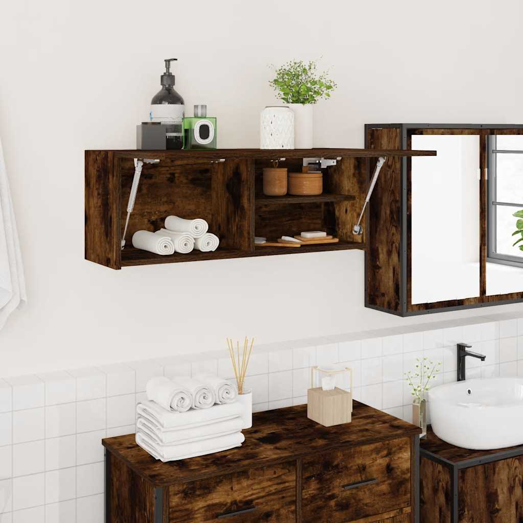Armadietto Bagno Rovere Fumo 80x25x30 cm in Legno Multistrato | homemem39