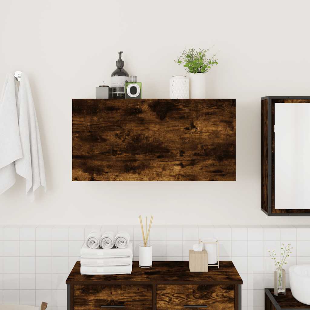 Mobile da Bagno a Parete Rovere Fumo 80x25x40 cm in Truciolato | homemem39