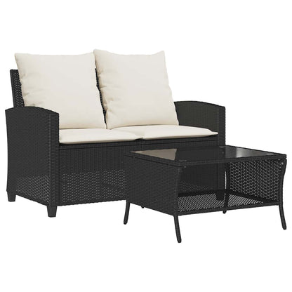 Divano da Giardino a 2 Posti Cuscini&Tavolo Nero in Polyrattan | homemem39