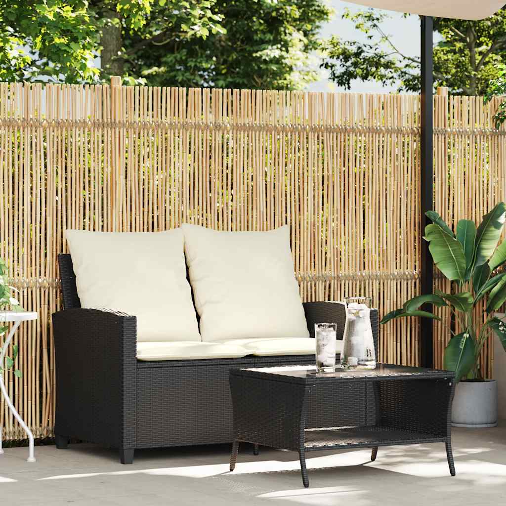 Divano da Giardino a 2 Posti Cuscini&Tavolo Nero in Polyrattan | homemem39