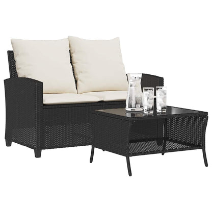 Divano da Giardino a 2 Posti Cuscini&Tavolo Nero in Polyrattan | homemem39