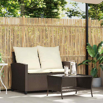 Divano a 2 Posti con Cuscini e Tavolo Marrone Polyrattan | homemem39