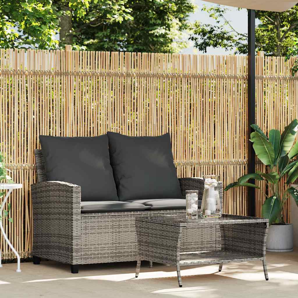 Divano da Giardino a 2 Posti Cuscini&Tavolo Grigio Polyrattan | homemem39