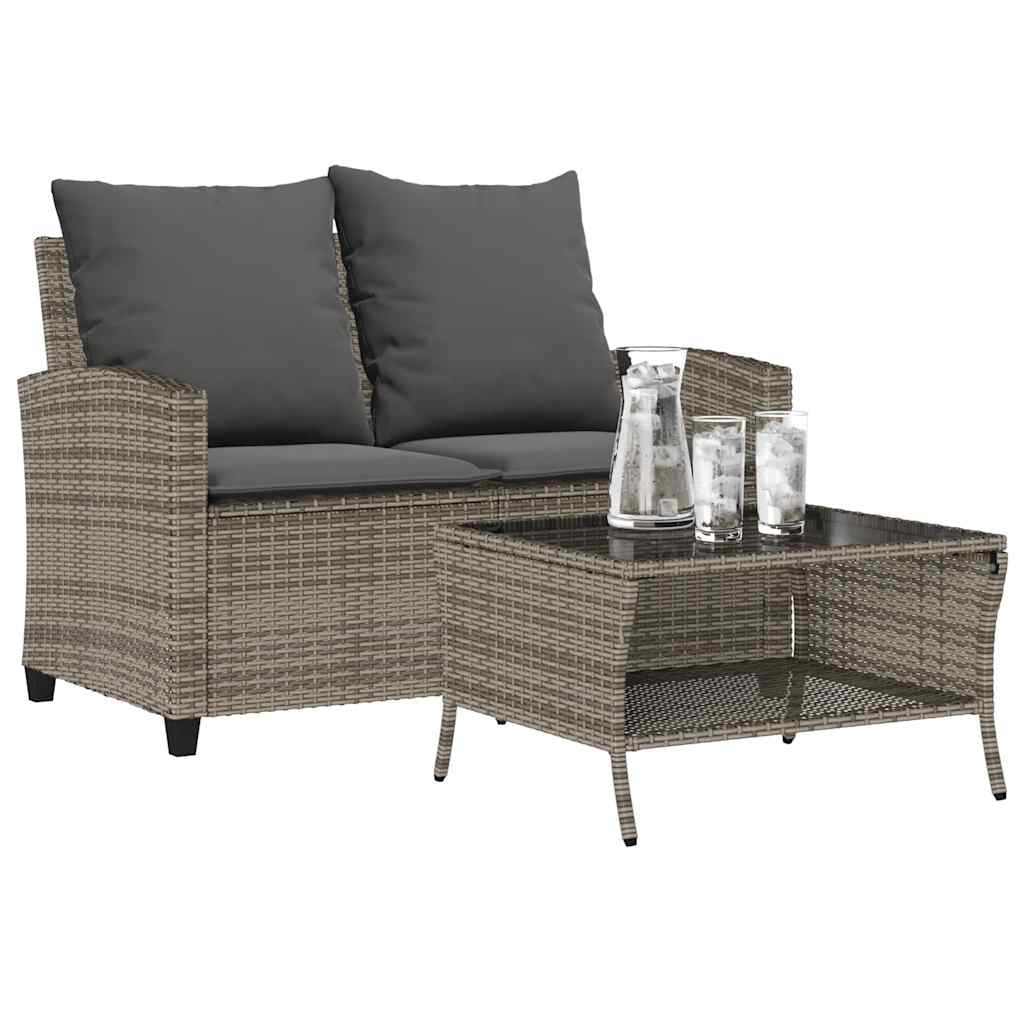 Divano da Giardino a 2 Posti Cuscini&Tavolo Grigio Polyrattan | homemem39