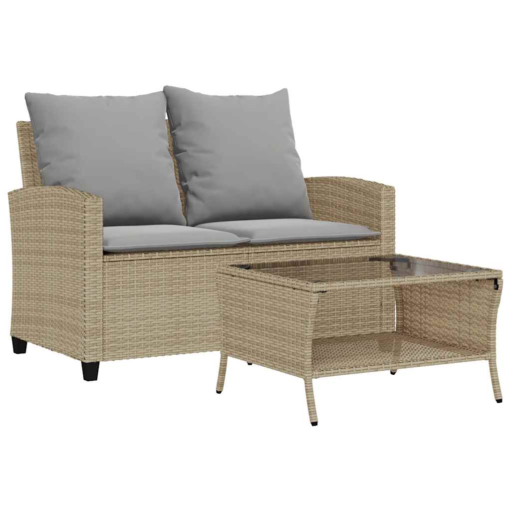Divano Giardino 2 Posti con Cuscini e Tavolo Beige Polyrattan | homemem39