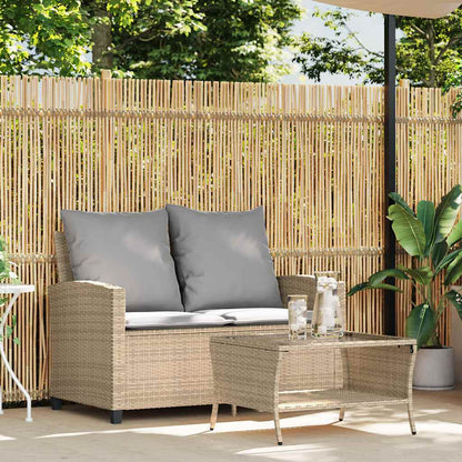 Divano Giardino 2 Posti con Cuscini e Tavolo Beige Polyrattan | homemem39