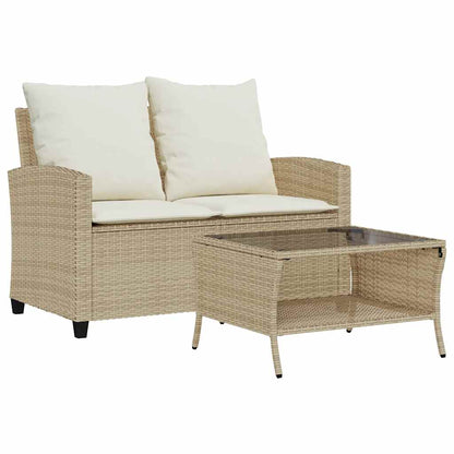 Divano Giardino 2 Posti con Cuscini e Tavolo Beige Polyrattan | homemem39
