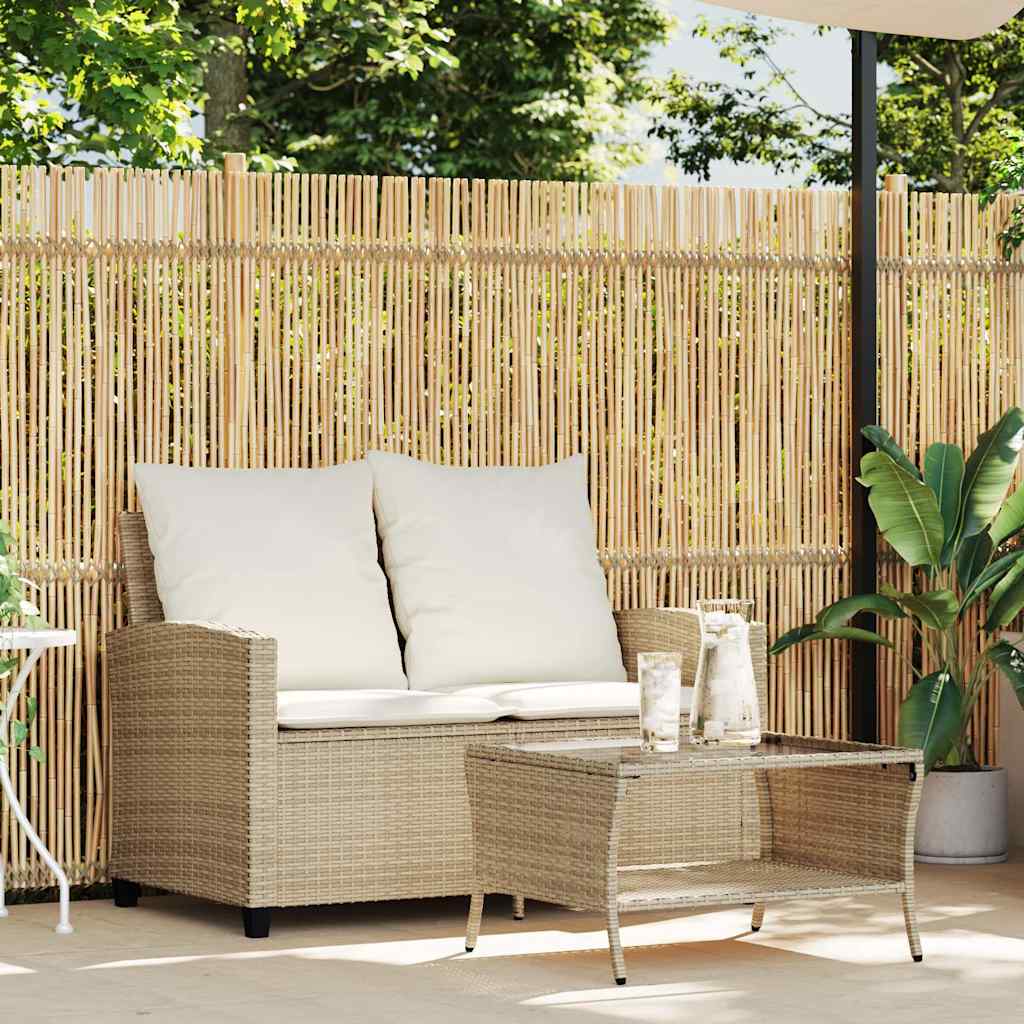 Divano Giardino 2 Posti con Cuscini e Tavolo Beige Polyrattan | homemem39