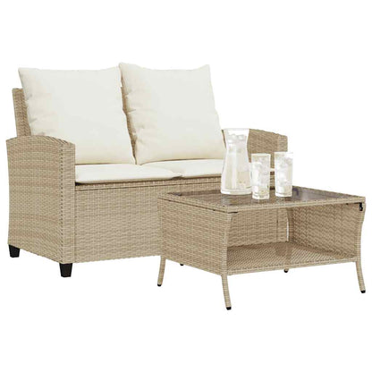 Divano Giardino 2 Posti con Cuscini e Tavolo Beige Polyrattan | homemem39